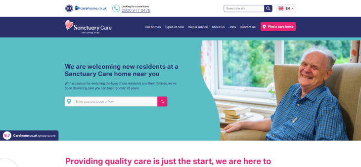 Sanctuary Care front page